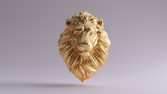 Gold Adult Male Lion Bust Sculpture Front 3d illustration 3d render