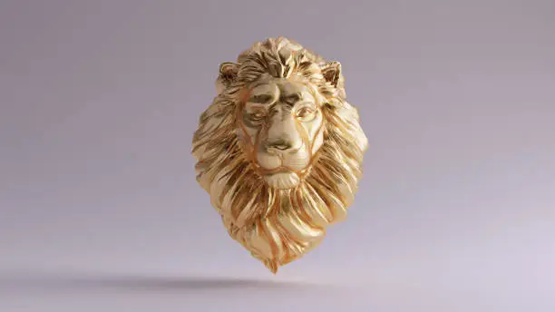 Photo of Gold Adult Male Lion Bust Sculpture Front