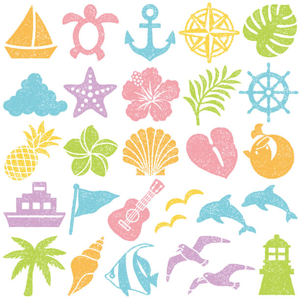 ikony lata. zestaw znaczków. - nautical vessel buoy passenger ship computer icon stock illustrations