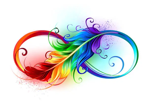 Vector illustration of Infinity symbol with rainbow feather