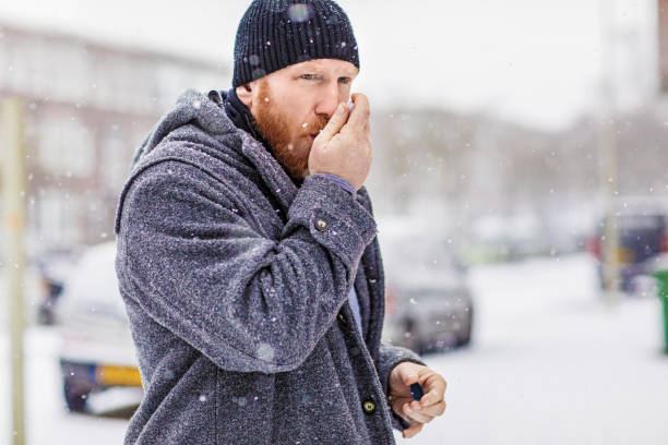 istock Bad weather fitness training for asthmatic man 1133529952