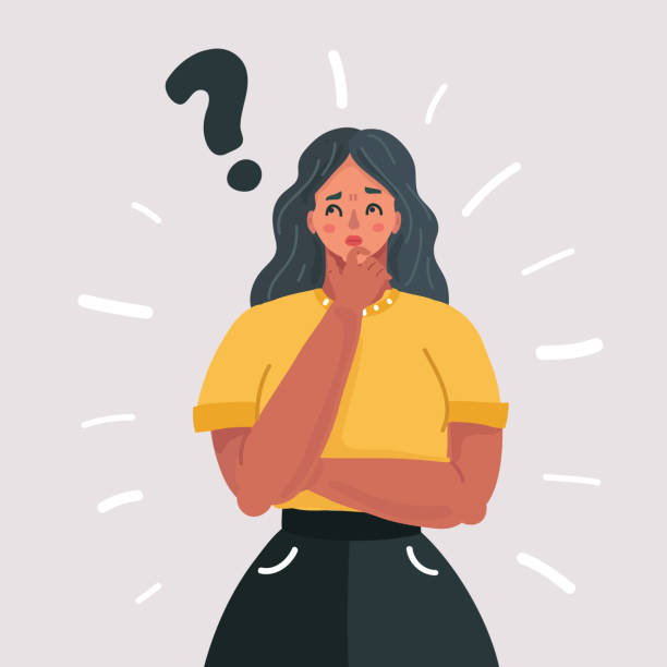 ilustrações de stock, clip art, desenhos animados e ícones de woman holding a question mark. - question mark asking problems thinking