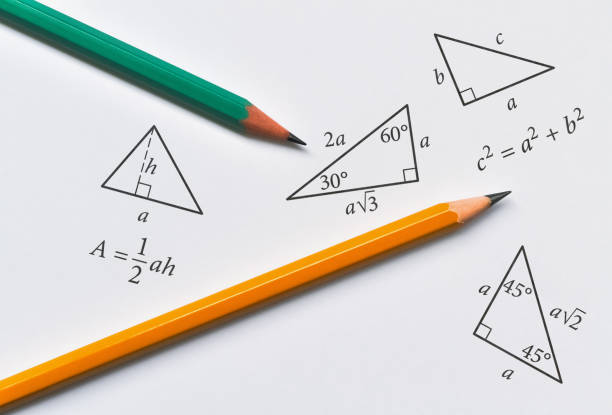 Pencils and triangles Pencils and triangles with some of their properties on bright background isosceles triangle stock pictures, royalty-free photos & images