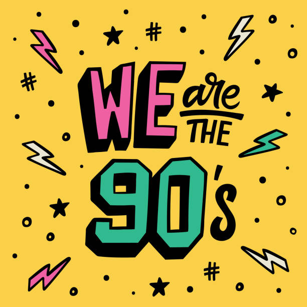 illustrations, cliparts, dessins animés et icônes de nous sommes les années 90 lettrage affiche - retro revival music audio cassette old