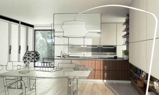 Modern Kitchen Loft (illustration) - 3d visualization stock photo