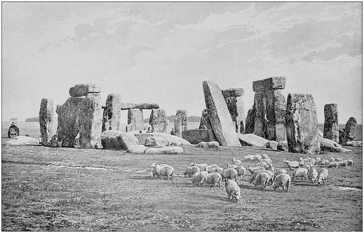 Antique black and white photograph of England and Wales: Stonehenge