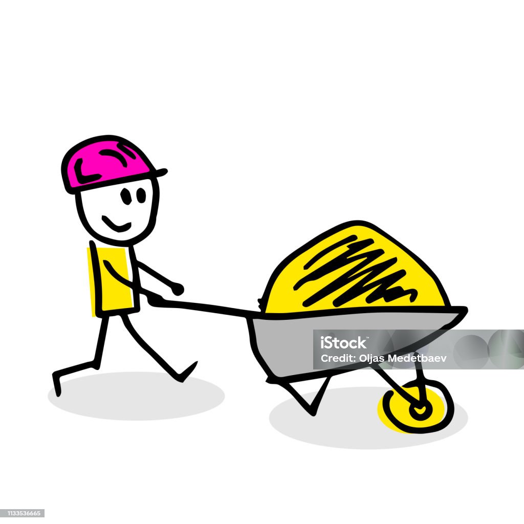 Vector drawing of stick figure with cart. Creative vector drawing of stick figure with cart. Abstract stock vector