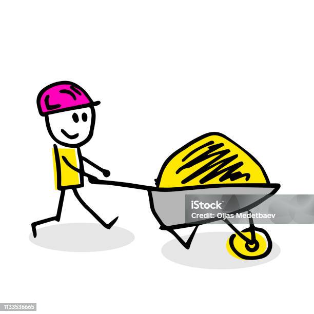 Vector Drawing Of Stick Figure With Cart Stock Illustration - Download Image Now - Abstract, Art, Art And Craft