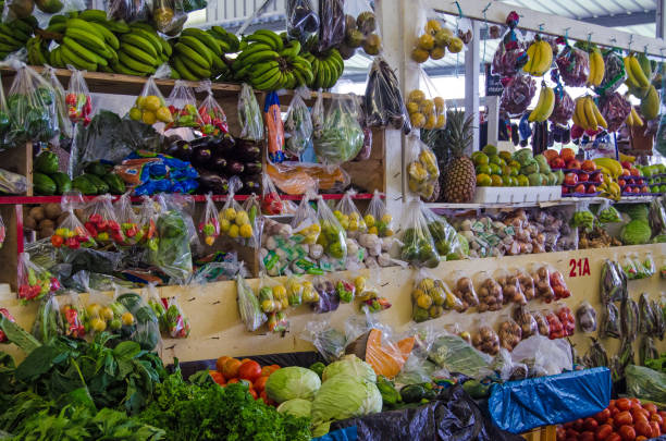 Fresh Food market, Scarborough, Tobago stock photo