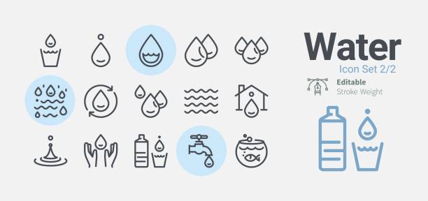 Water icon collection Water icon collection drinking fountain stock illustrations