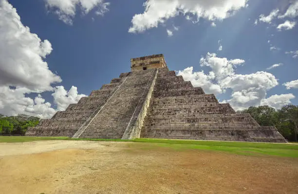 View of three quarters of the Pyramid of Chichen Itza #5