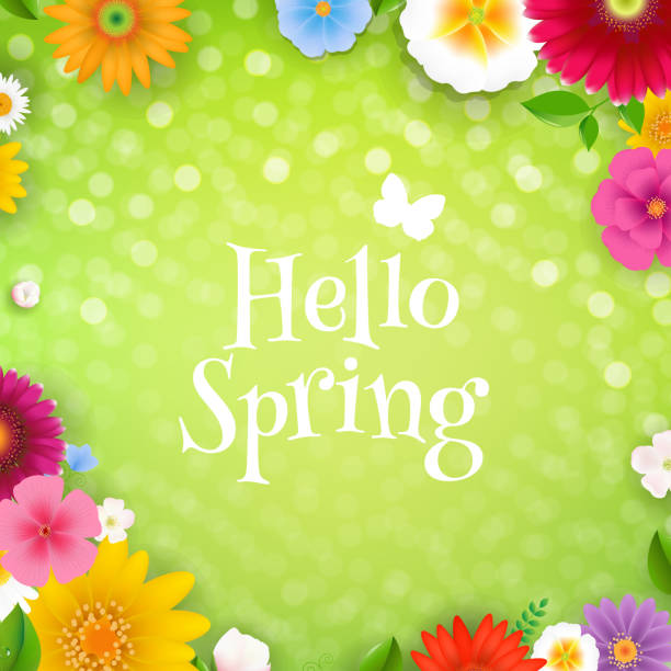 Hello Spring Poster Hello Spring Poster With Gradient Mesh, Vector Illustration hello spring stock illustrations