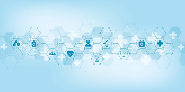 zdravotnictví a lékařský design - biomedicínská ilustrace stock ilustrace