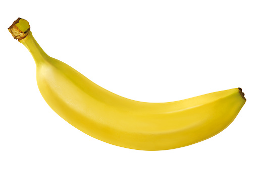 Peeled banana on white background.