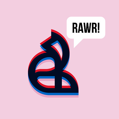 Fox saying rawr. 3d effect character with expressive interjection in speech bubble