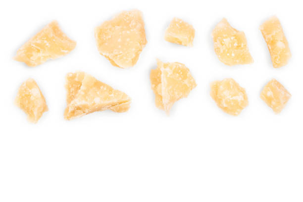 istock Parmesan cheese pieces isolated on white background with copy space for your text. Closeup. Top view. Flat lay 1133545365