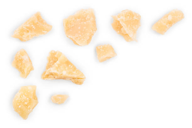 istock Parmesan cheese pieces isolated on white background with copy space for your text. Closeup. Top view. Flat lay 1133545369