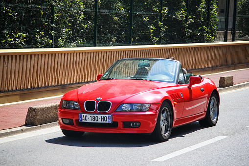 Monte Carlo, Monaco - August 2, 2014: Motor car BMW Z3 (E36/7) in the city street.