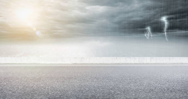 Business and design concept - empty asphalt road with panoramic opposite sky view under bright blue sky for mockup