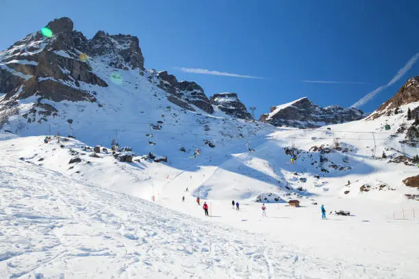 Mountain skiing and snowboarding - Arabba- Marmolada, Dolomites, Italy. Sella Ronda.
