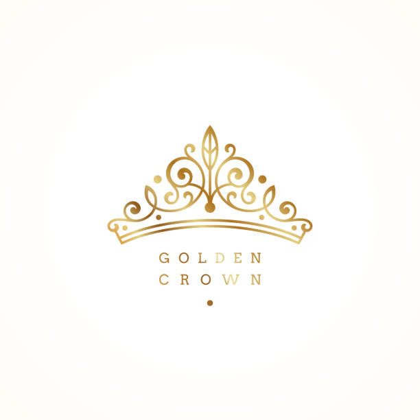 白い背景にエレガントな黄金の王冠のロゴ。ベクターイラスト。 - queen点のイラスト素材／クリップアート素材／マンガ素材／アイコン素材