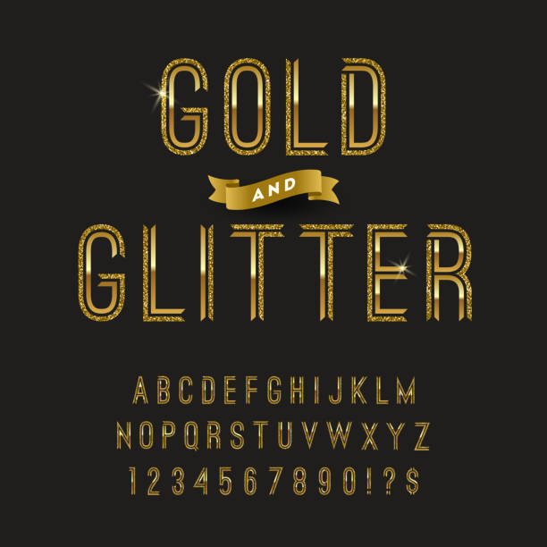 골드와 반짝이 서체. - gold alphabet text typescript stock illustrations