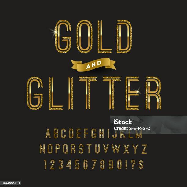 Gold And Glitter Typeface Stock Illustration - Download Image Now - Glittering, Gold - Metal, Gold Colored