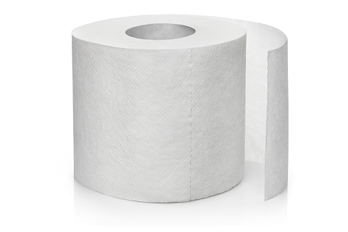 New roll of white toilet paper, isolated on white background