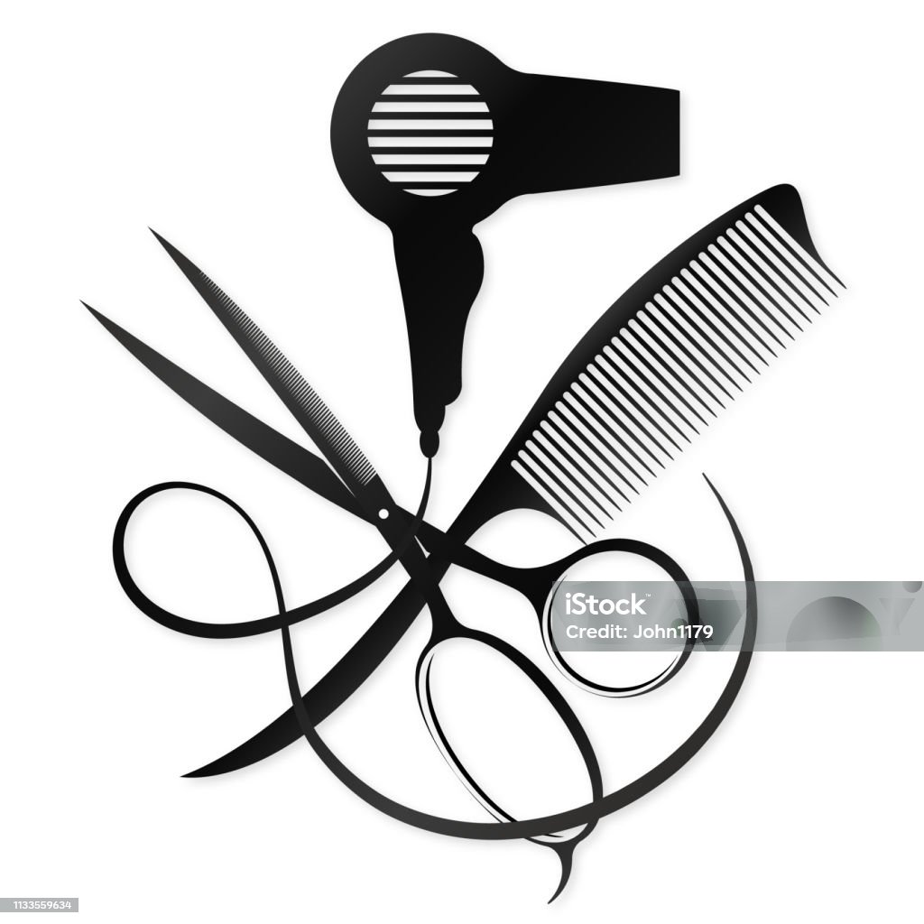 Ilustración de Diseño De Tijeras Y Peine Para Un Salón De Belleza y más  Vectores Libres de Derechos de Secador de pelo - Secador de pelo, Ícono,  Peluquero - iStock