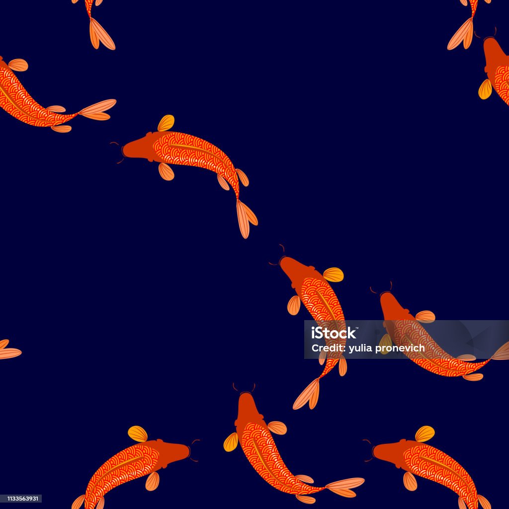 Red Pattern Fish Carp Red Fish Goldfish Traditional Eastern Seamless Pattern Waves ...