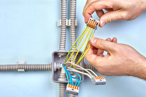 istock Internal view of surface mounted junction box wiring. 1133565047