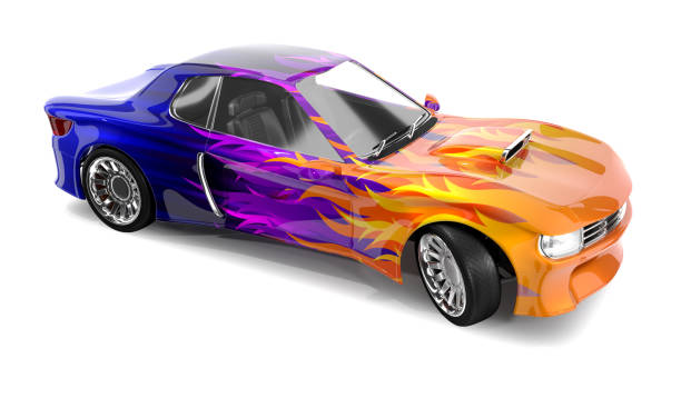 istock Muscle car with colored pattern of flame, blue. 1133565423