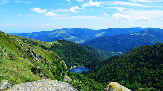 Lake view with alpine background, Vosges, Alsace, France