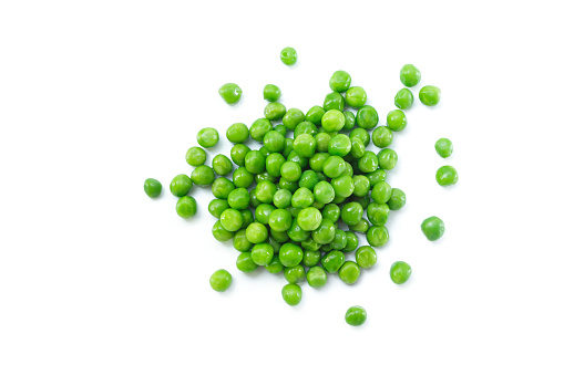 green peas on white background.