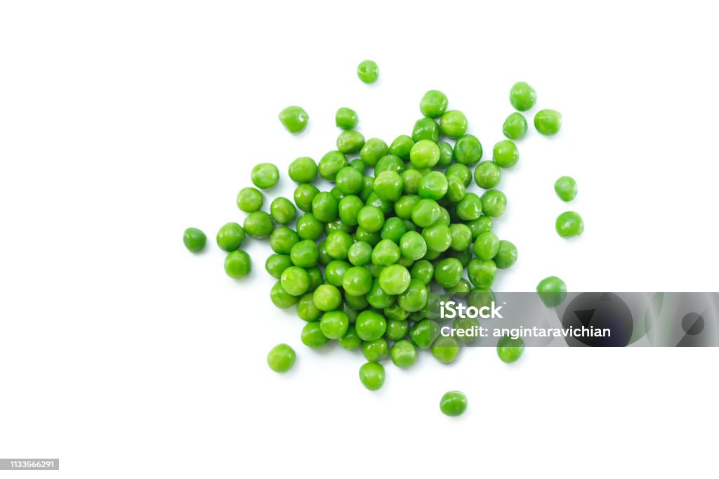 green peas on white background. Green Pea Stock Photo