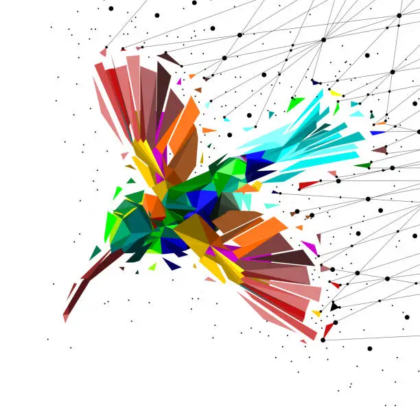 Vector illustration of Abstract of Low poly hummingbird with point connecting network,animal geometric concept,vector.