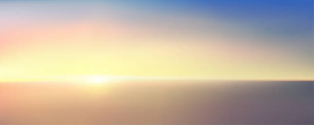 illustrations, cliparts, dessins animés et icônes de vue panoramique aérienne abstraite du lever du soleil sur l'océan. rien que du ciel bleu vif et de l'eau sombre et profonde. belle scène sereine. illustration de vecteur romantique. eps 10 - mer horizon bleu