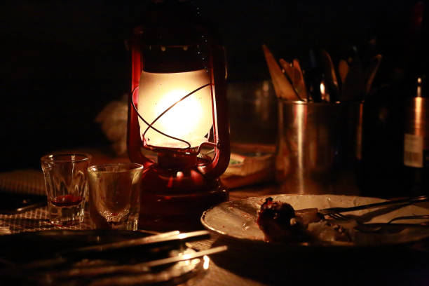 lantern on the dinner table stock photo