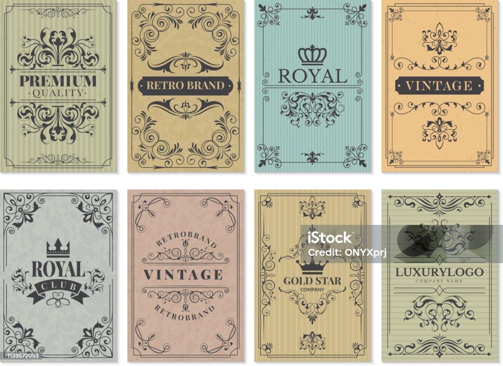 Vintage cards. Rustic victorian retro old pattern ornaments for frame design western backgrounds vector template Vintage cards. Rustic victorian retro old pattern ornaments for frame design western backgrounds vector template. Illustration of pattern victorian, border ornament and decoration Knick Knack stock vector