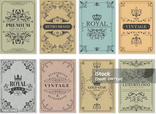 Vintage Cards Rustic Victorian Retro Old Pattern Ornaments For Frame Design Western Backgrounds Vector Template Stock Illustration - Download Image Now