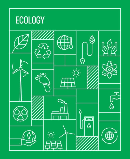 ilustrações de stock, clip art, desenhos animados e ícones de ecology concept. geometric retro style banner and poster concept with ecology line icons - creative sustainability