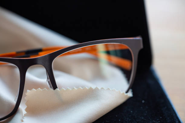 Eyeglasses with microfibre cleaning cloths, Close up & Macro shot, Selective focus