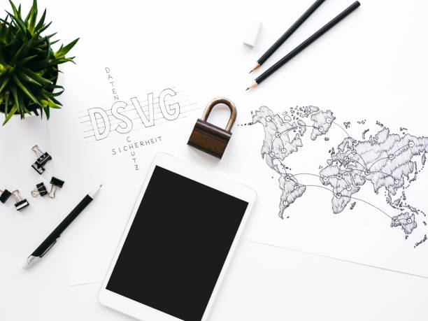 istock Business background with different office supplies and sketches and notes 1133575205