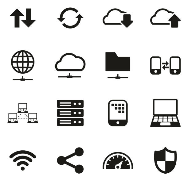 illustrations, cliparts, dessins animés et icônes de icônes de transfert de données - cloud file application software sharing