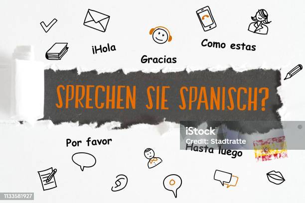 A Piece Of Paper And Question Speak Spanish Stock Photo - Download Image Now - Alphabet, Classroom, Computer Software