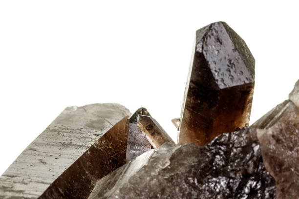 istock Macro mineral stone smoky quartz, rauchtopaz on a white background 1133582767