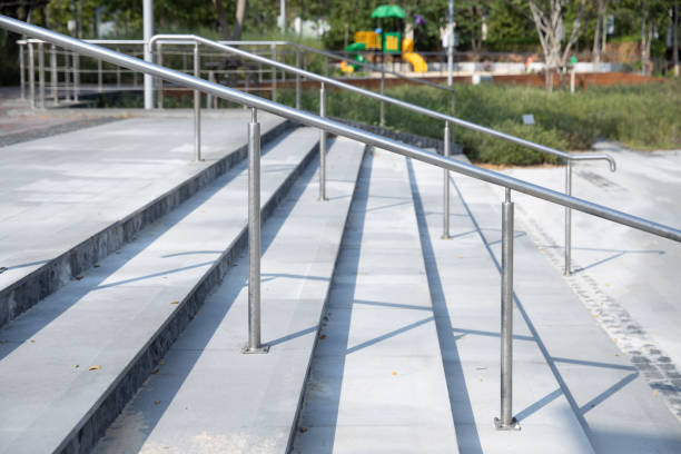 istock staircase with steel railing at outdoor park. 1133584478