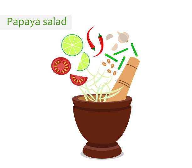 Papaya salad( thai food ) with mortar and ingredients - Vector Illustration Papaya salad( thai food ) with mortar and ingredients - Vector Illustration tam o'shanter stock illustrations