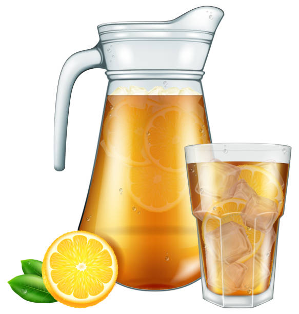 Jar and glass of ice tea with lemon. vector art illustration