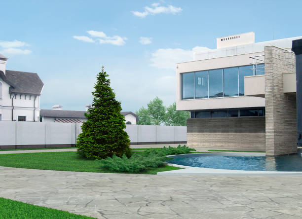 Luxury neighborhood architecture design ideas, 3D render